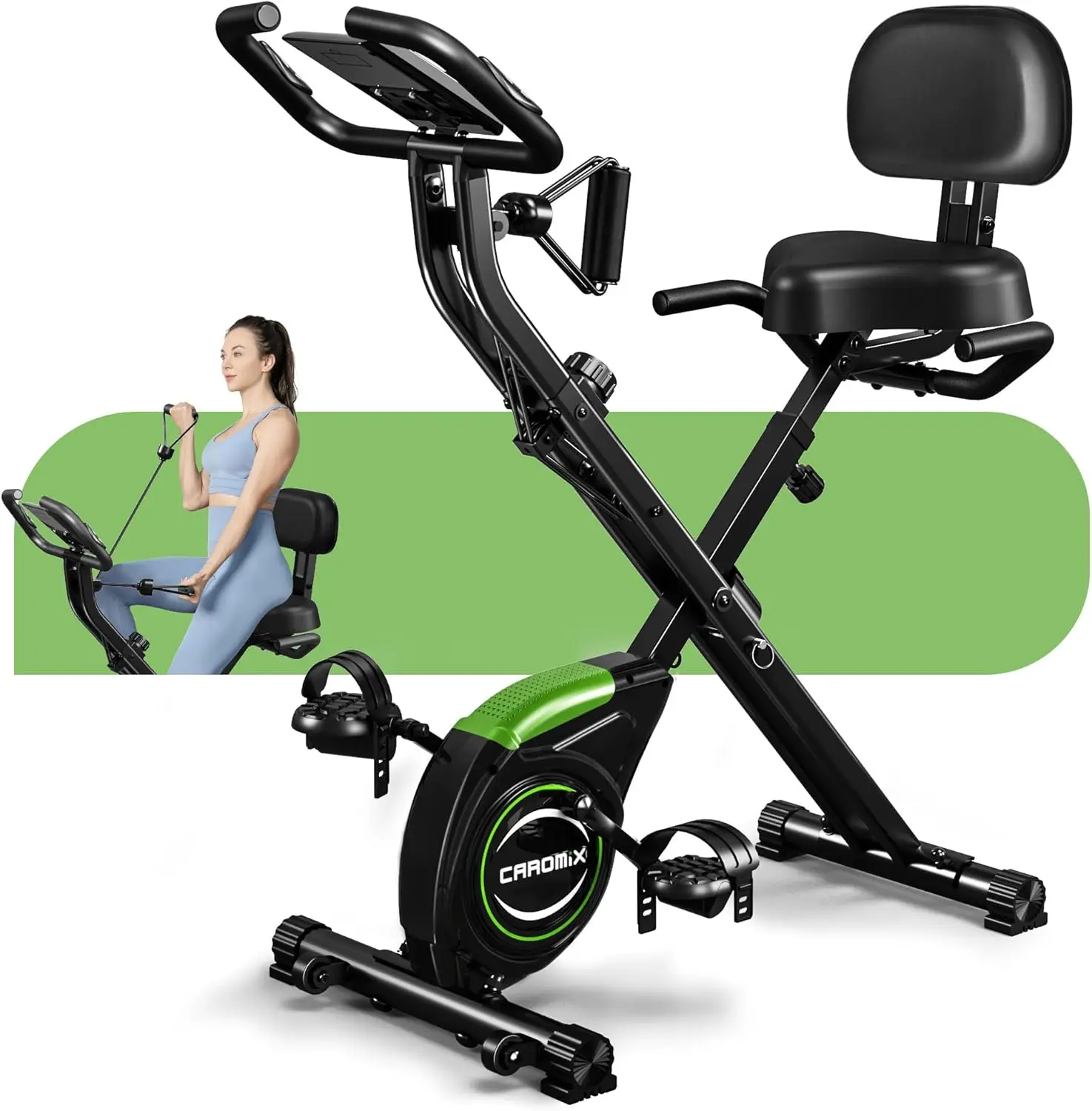 Bicicleta estática plegable, bicicleta de ciclismo magnética estacionaria 4 en 1, bicicleta de ciclismo de interior vertical para entrenamiento en casa, capacidad de 330 libras