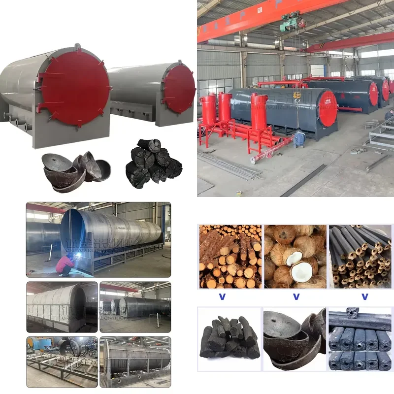 Factory Price Horizontal case Palm Kernel Shell Raw Log Wood Carbonization Furnace Stove With Smoke Recovery System