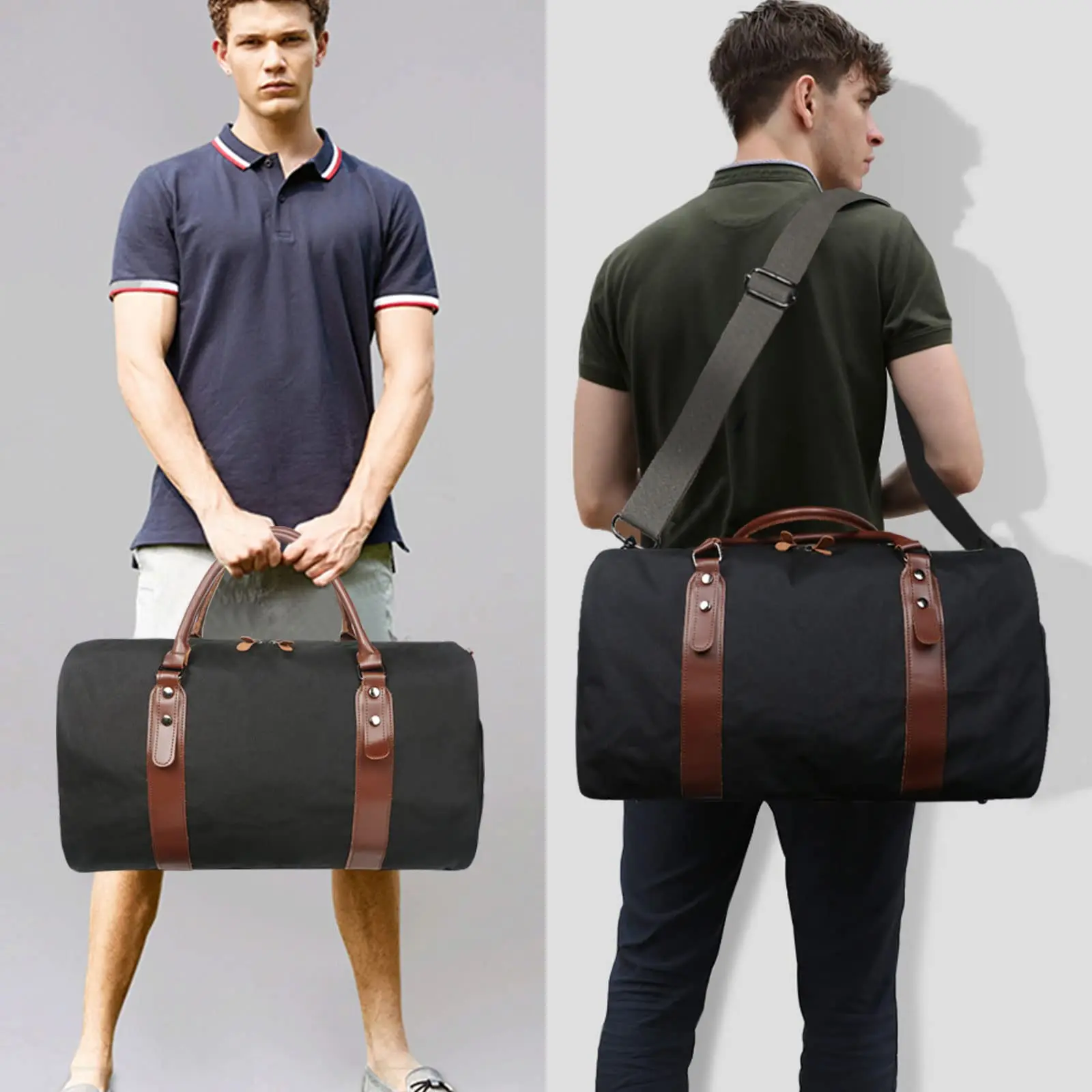 Bolsa de lona Weekender para hombre, bolsa de viaje de equipaje de gran tamaño, con compartimento para zapatos y artículos de tocador