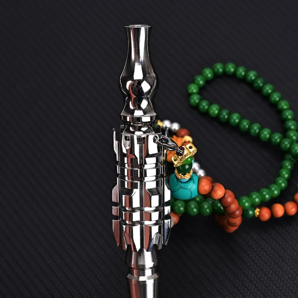 High-End Mecha Style Titanium Alloy Hookah Tips with Anti-Entanglement Stone Chain for Cool Shisha Experience