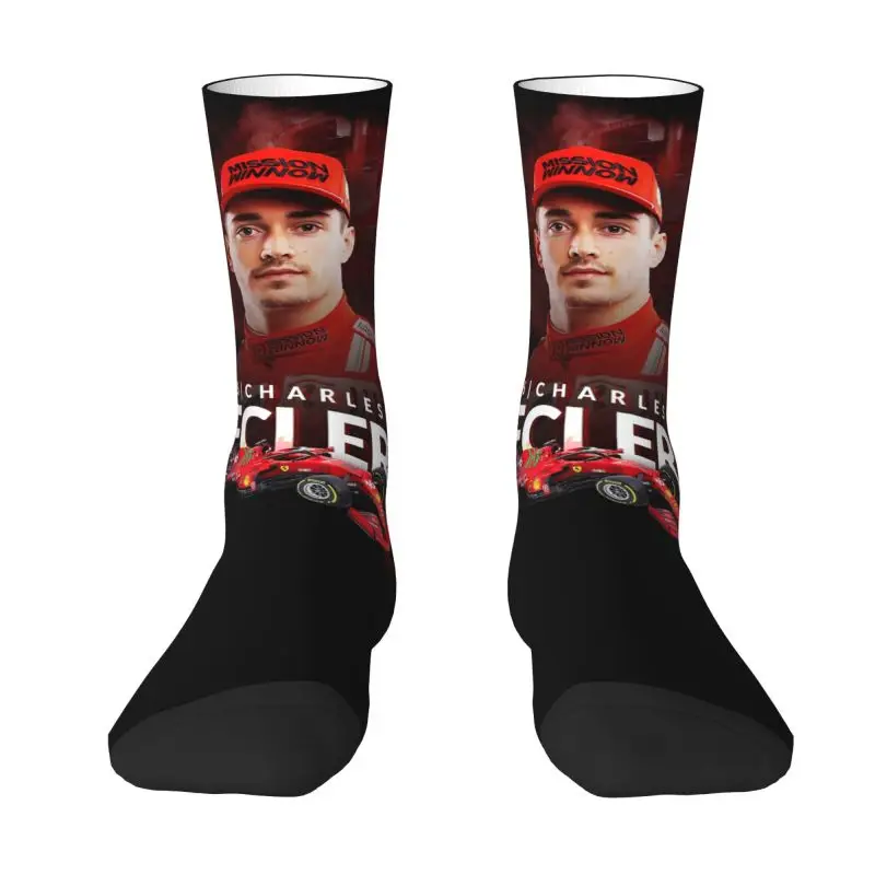 Fashion Mens Formula One Racing Leclerc Charles Dress Socks Unisex Breathbale Warm 3D Printing Racer Race Crew Socks