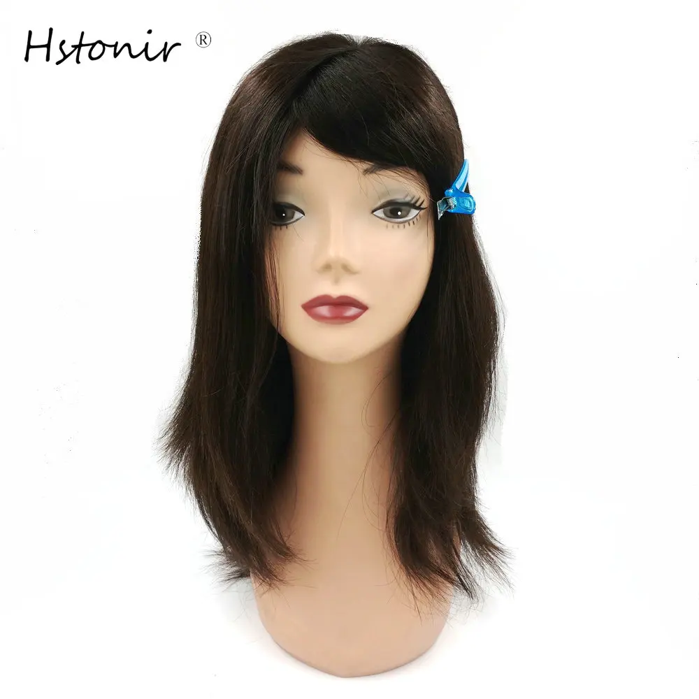 

Hstonir Real European Remy Hair Folded Lace And Poly Coating In Front Wig White Women Fashion Hair Replacement Stock G028