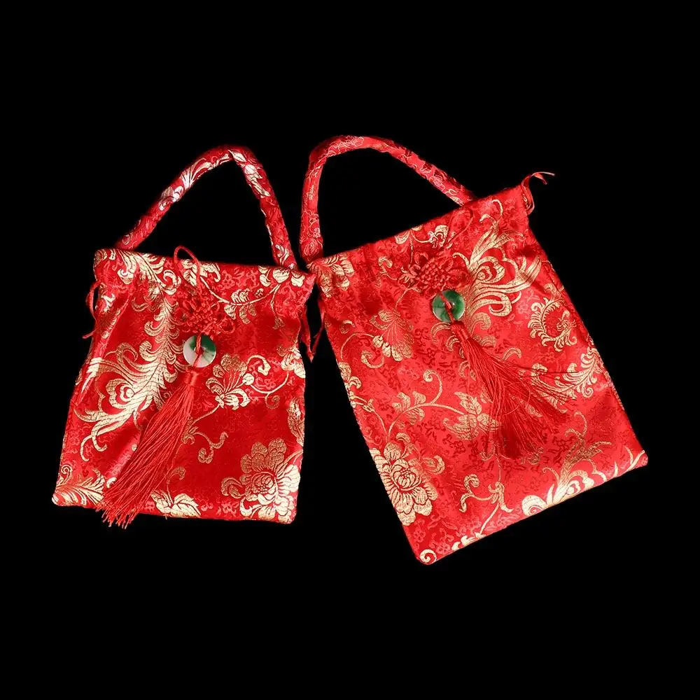 

Chinese Style Canvas Flower Drawstring Bag Large Capacity Korean Style Chinese Knot Tassel Handbag Coin Purse Wallet