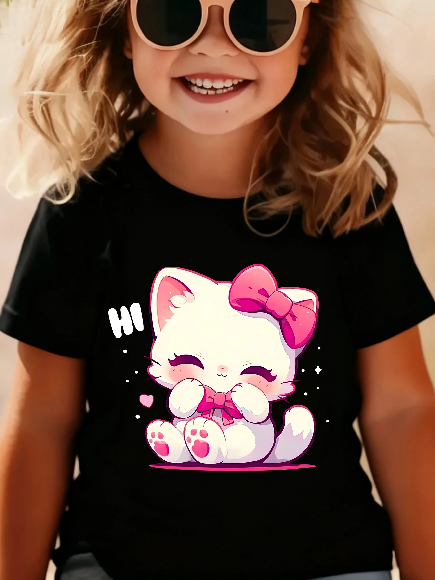 Graphic Kawaii Cat T Shirts Cat Funny Manga Kids Children's T-shirt Boys Girls Casual Top Tee Cute Summer Spring