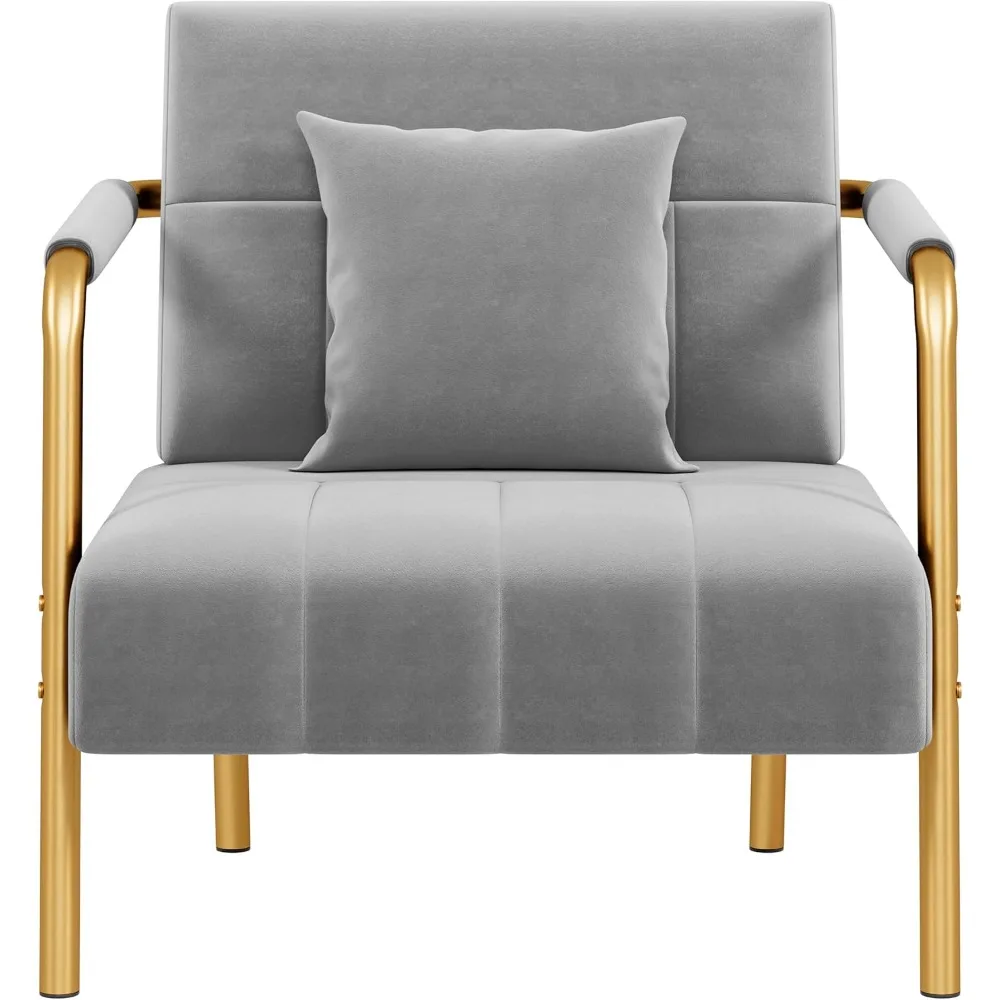 

30" W Accent Chair Velvet Oversized Armchair Living Room Chair with Golden Frame & Cozy Pillow for Living Room, Bedroom, Office
