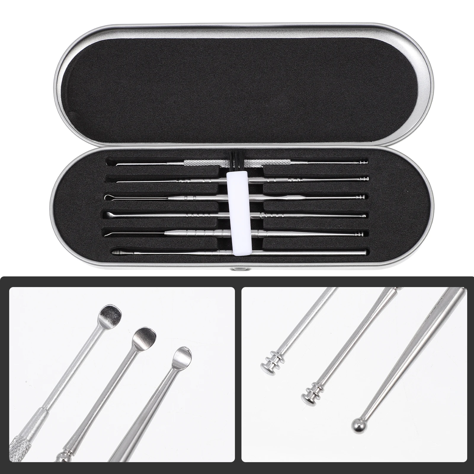

Ear Picking Tools Kit Black Rod Earwax Removal Scoops Portable Travel Hygienic Stainless Cleaning Set Family Use Health Care