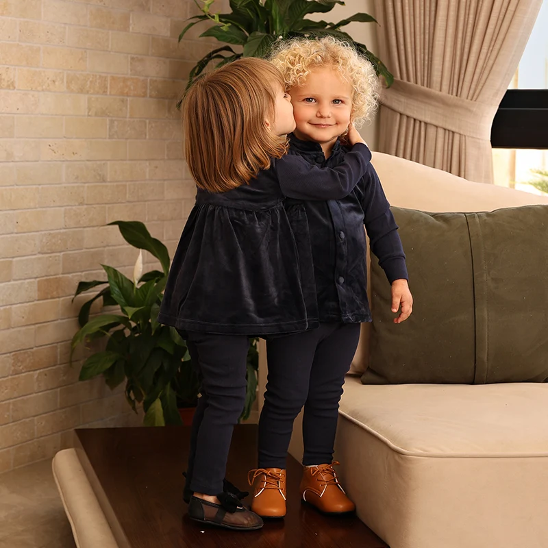 Familien-Shabbos Samt-Set Mädchenkleid Passendes T-Shirt Baby 2-Teiliges Set Langarm Kinderkleidung Blumenkragen und Knöpfe – Detail 13