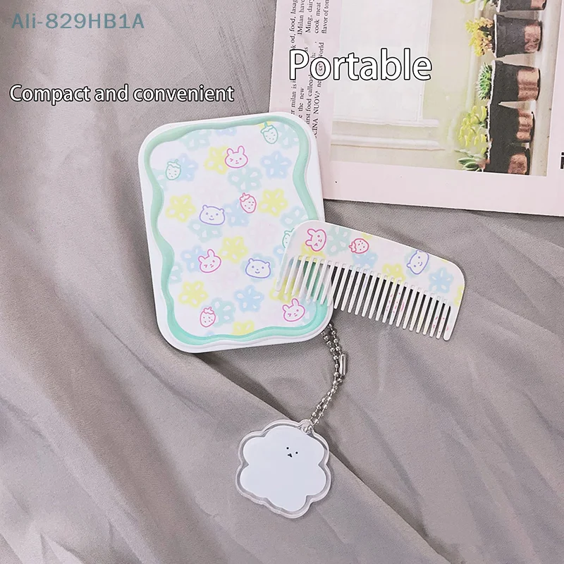 Cute Cartoon Little Bear Folding Clamshell Mirror Makeup Mirror With Comb Portable Creative For Women Girls Handheld Mirror