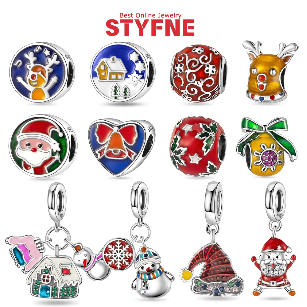 

New Silver S925 Christmas Tree Santa Carousel Charms Heart Beads Fit Original Bracelet Diy Fine Jewelry Gifts for Women