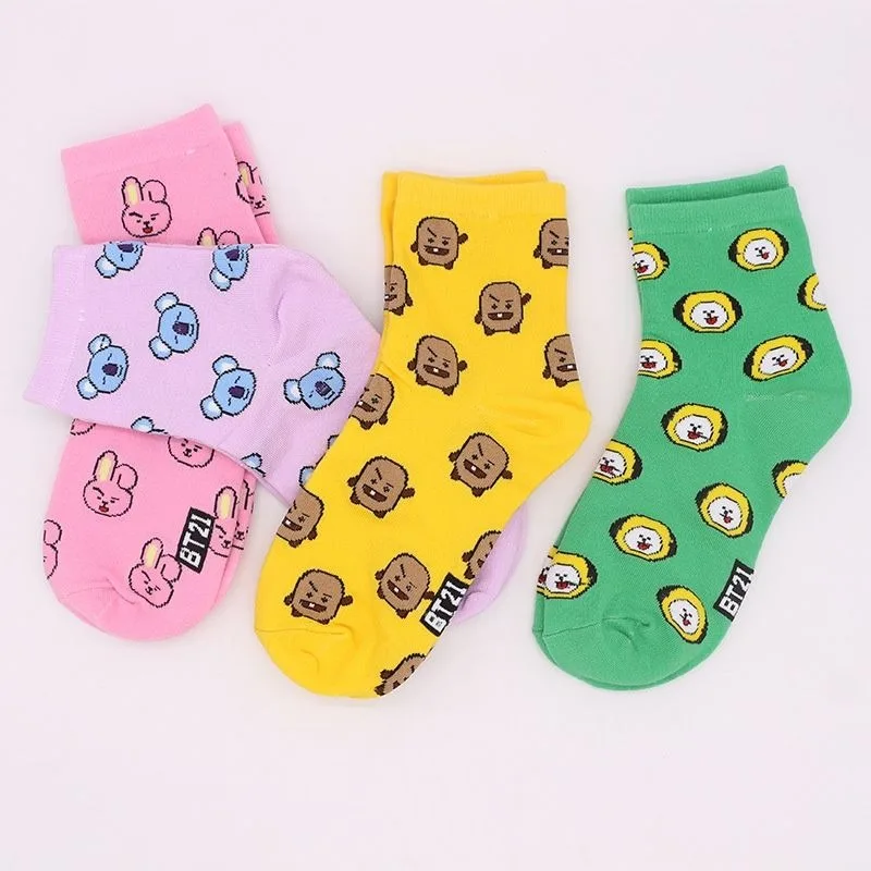 Calcetines de dibujos animados de Anime Bt21, calcetines deportivos de algodón puro, calcetines de algodón estampados periféricos de estrella coreana Kawaii para mujer