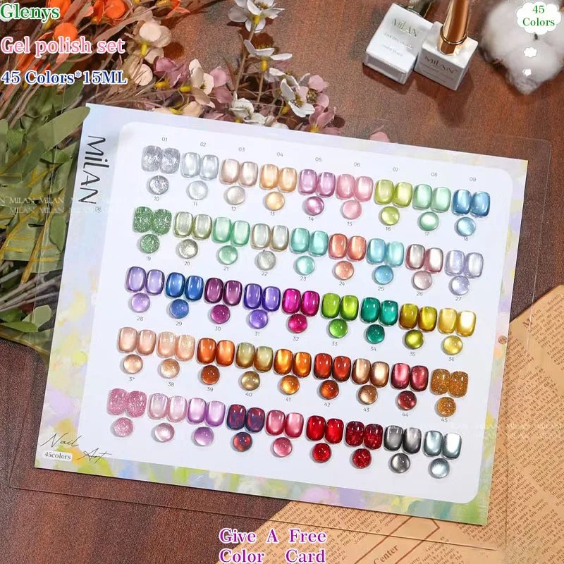 

Набор гель-лаков Glenys 45 цветов: таинственные, сексуальные, драматичные оттенки, карта цветов, прозрачный верхний слой для маникюрного салона