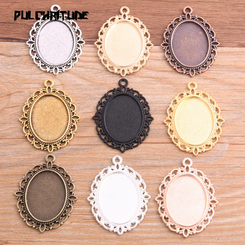 6 sztuk 18*25mm rozmiar wewnętrzny 9 kolorów styl klasyczny owalny Cabochon ustawienie podstawy Charms wisiorek dla Diy tworzenia biżuterii