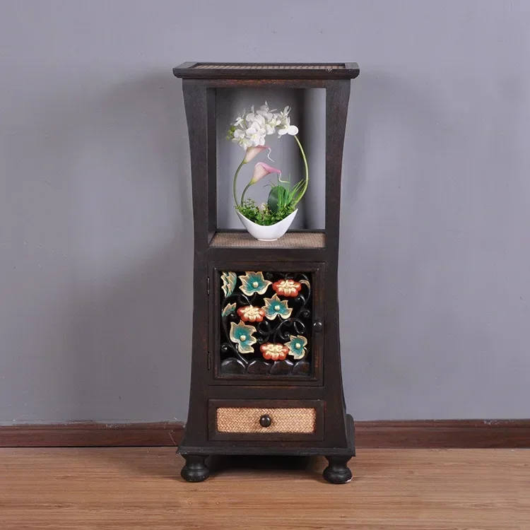 

Прикроватная тумбочка из массива дерева, резная, ручной работы, с цветочным узором, декоративный шкафчик с росписью по дереву.