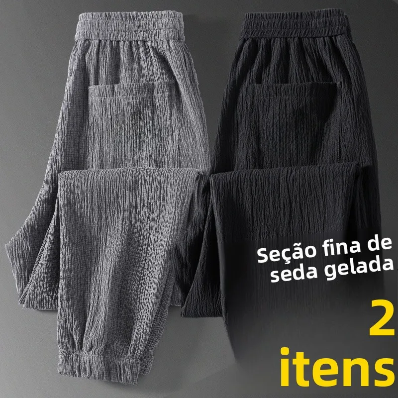 Calças Longas Casuais Esportivas Leves e Respiráveis de Secagem Rápida para o Verão, Estilo Harajuku, Cintura Elástica, Caime...