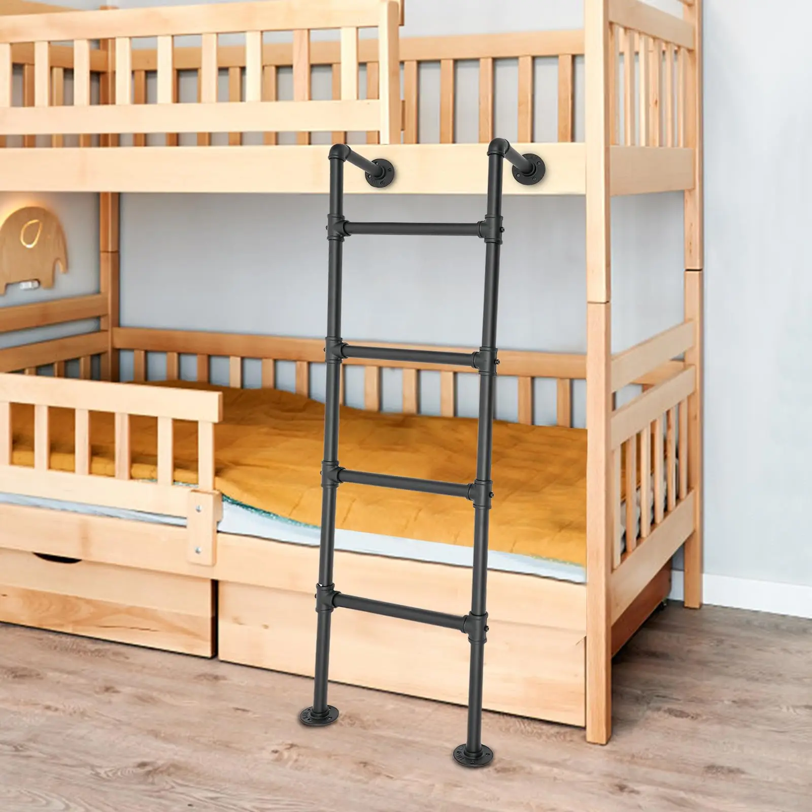 146 ซม./57.5 นิ้วชั้นใต้ดินหน้าต่าง Well Egress บันไดติดตั้งง่ายทนทานและปลอดภัยเหล็กคาร์บอนสีดํา Attic เตียงสองชั้นบันได,4 ขั้นตอน W