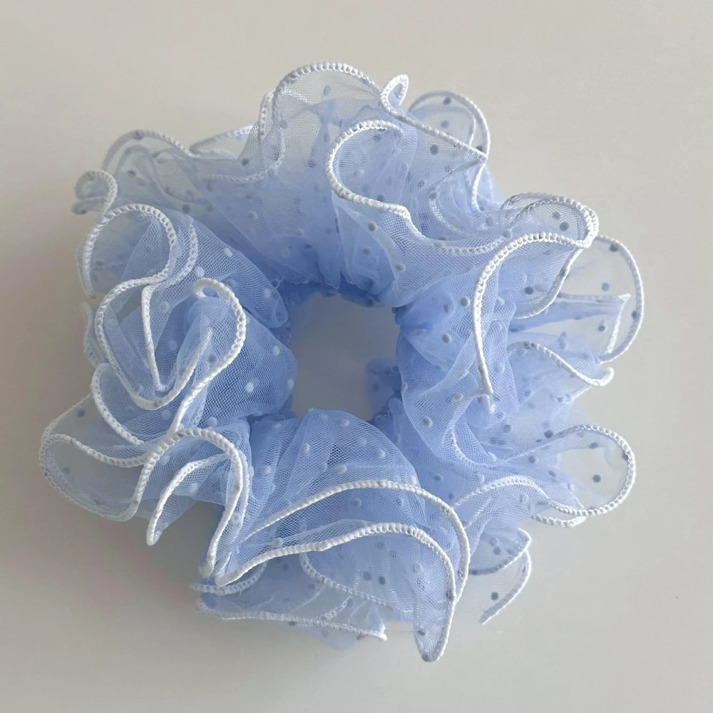 

Корейские летние резинки для волос из органзы и шифона, плиссированные, с кружевом и в горошек, эластичные резинки-скранчи