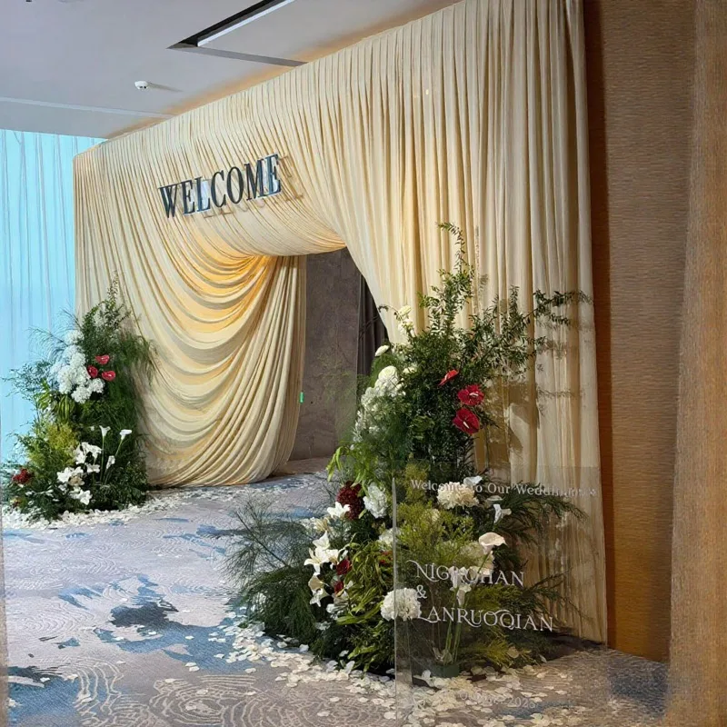 Fashion 3m Width 2x Gathered Wedding Drape, Wedding Stage Backdrop Curtain, Hanging Ceiling Fabric for Wedding Event Decor
