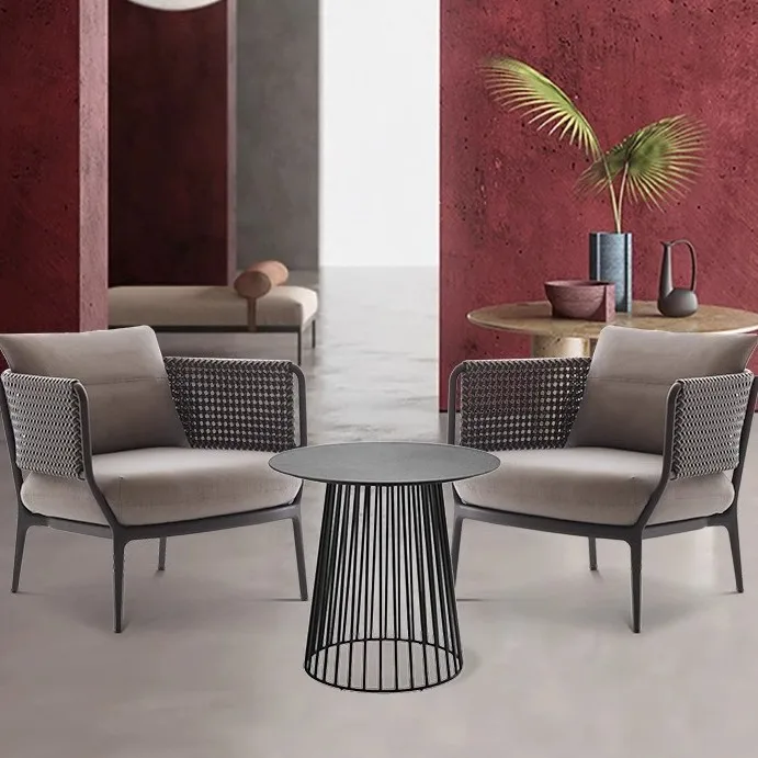 Outdoor Sofa Balkon Rattan Stuhl Sofa Einzel Nordic Open-Air Innenhof Rattan Sofa Balkon Rattan Freizeit Stuhl Kombination