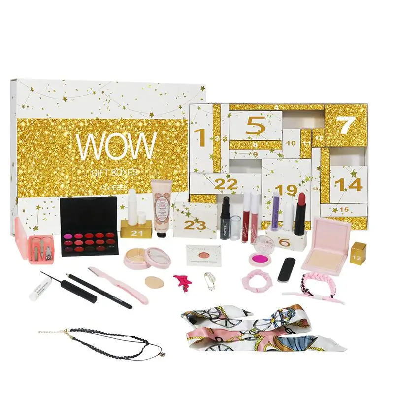 Calendario dell'avvento di natale Set di trucco confezione regalo rossetto di natale ombretto Set di cosmetici confezione regalo per il trucco del partito per le donne femminili