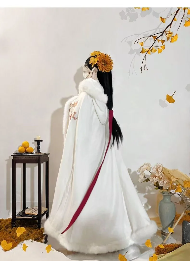 الشتاء رشاقته المخملية الدافئة Hanfu رداء طويل فتاة القديمة الخارجي زي الرأس الكلاسيكية الأبدية أوراق القيقب التطريز عباءة المرأة #3