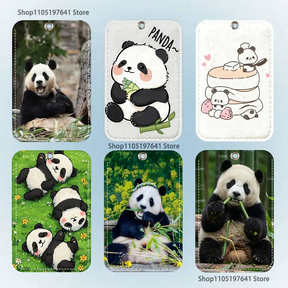 

Animal Panda Fubao Pattern 1Pc PU Leather Card Holder Keychain Key Ring Door Lock Access Tags ID Card Case Keychain Card