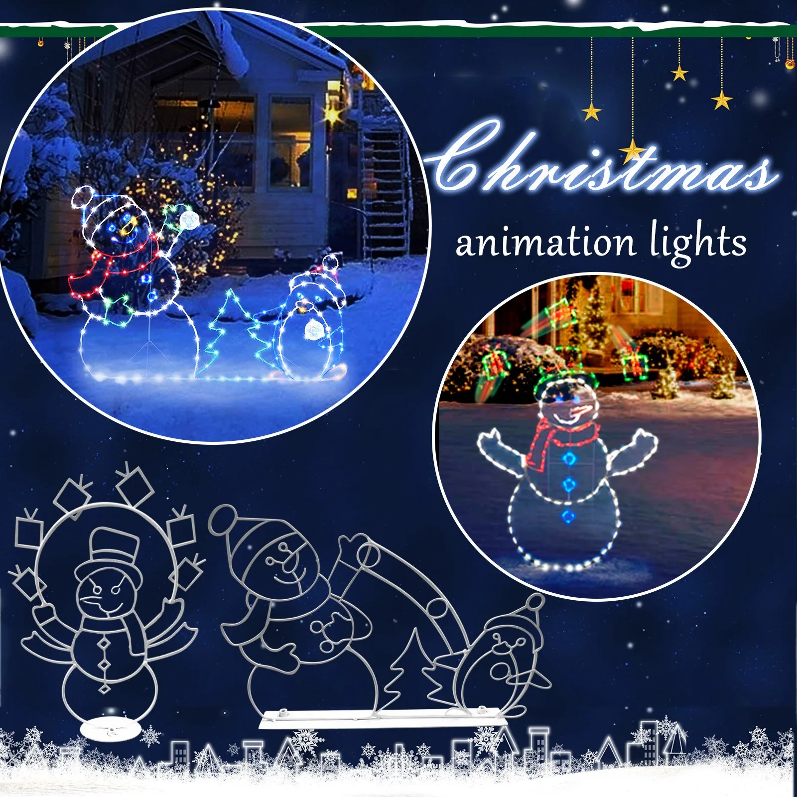 Christmas Decor Snowball Fight Active Light String Frame Decor Holiday Party Christmas Outdoor Garden Snow Glowing Decoration