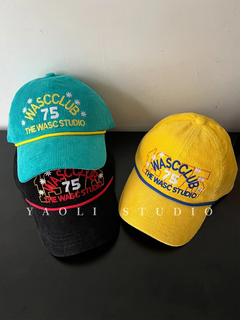 Men Women Autumn Vintage Corduroy Baseball Cap Number Embroidered Curved Brim Sun Hat Unisex Trendy Outdoor Duckbill Cap