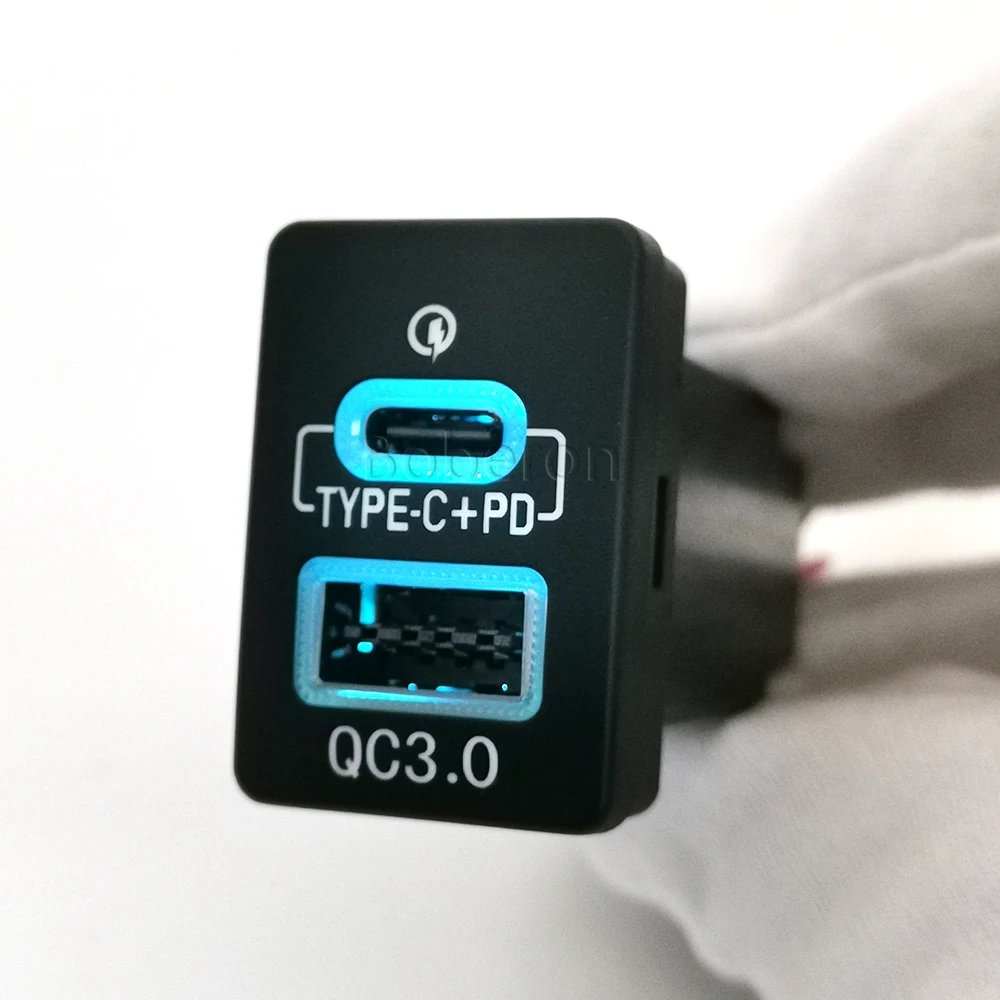 Blue LED QC3.0 USB Car Dual Charger Type C PD Phone Charge Interface Socket Cable Accessories Fit for Toyota 12V/24V view 4