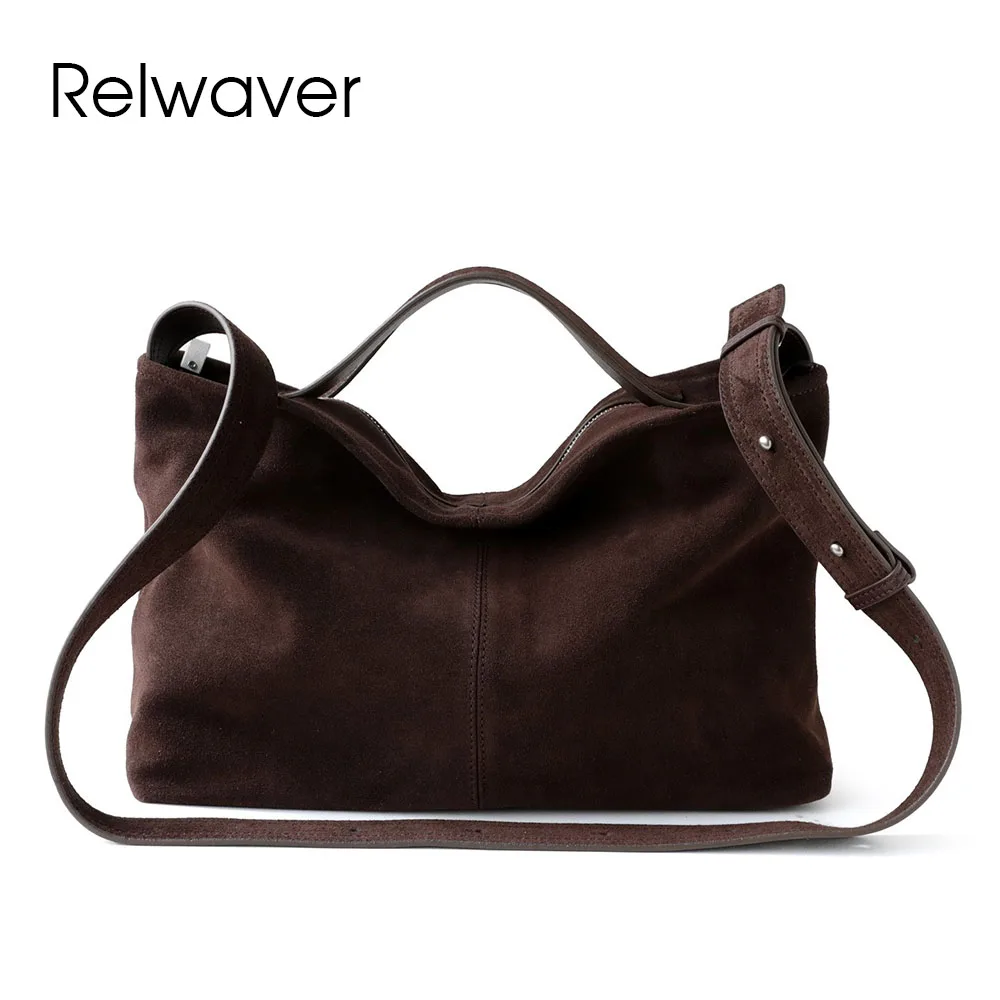 

Relwaver women messenger bags suede cowhide shoulder bag 2025 autumn winter hobos brief soft big women leather handbags