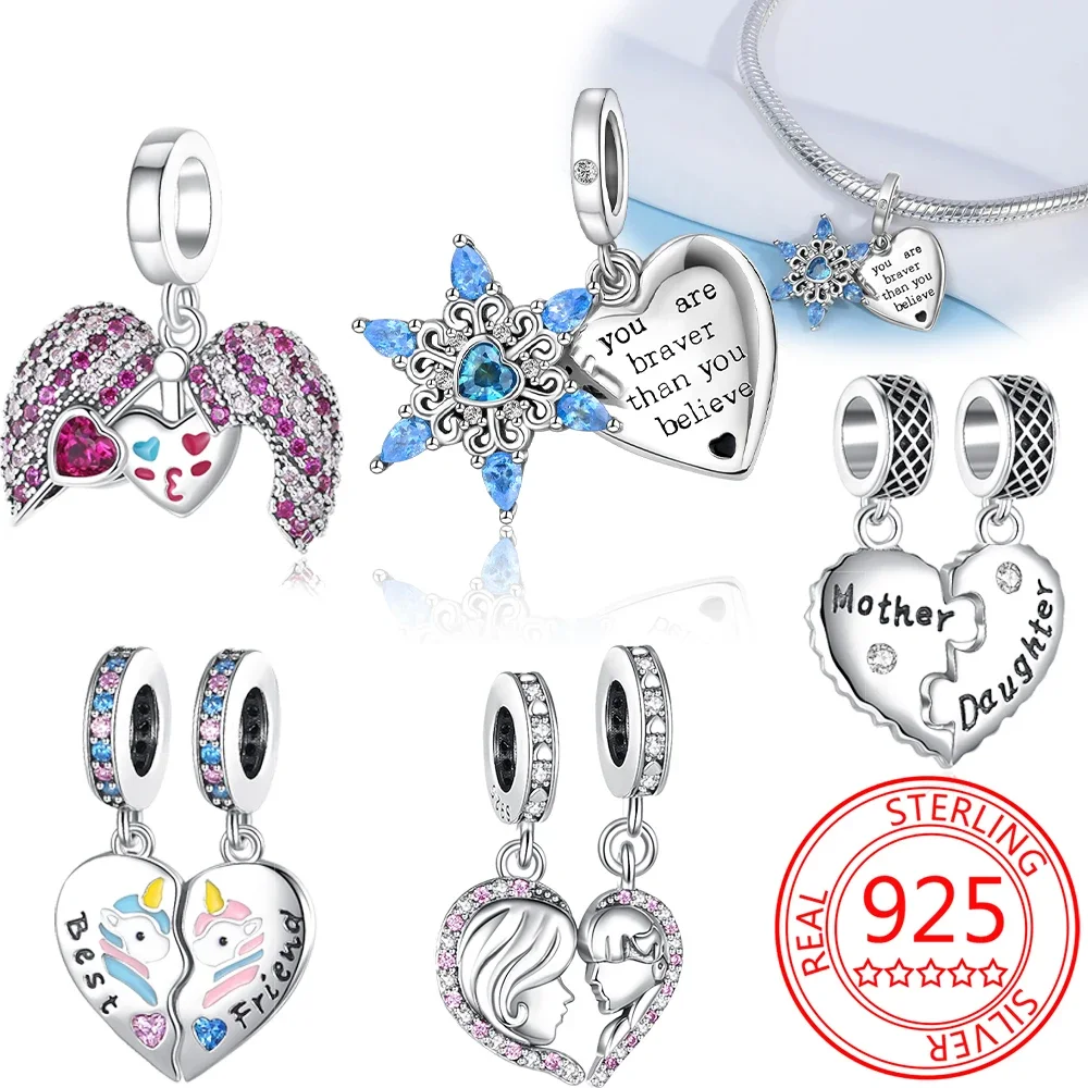 

925 Sterling Silver Snowflake Best Friend Charm Pendant Beads Fit Pandora Charms Original Bracelet Necklace for Women Jewelry