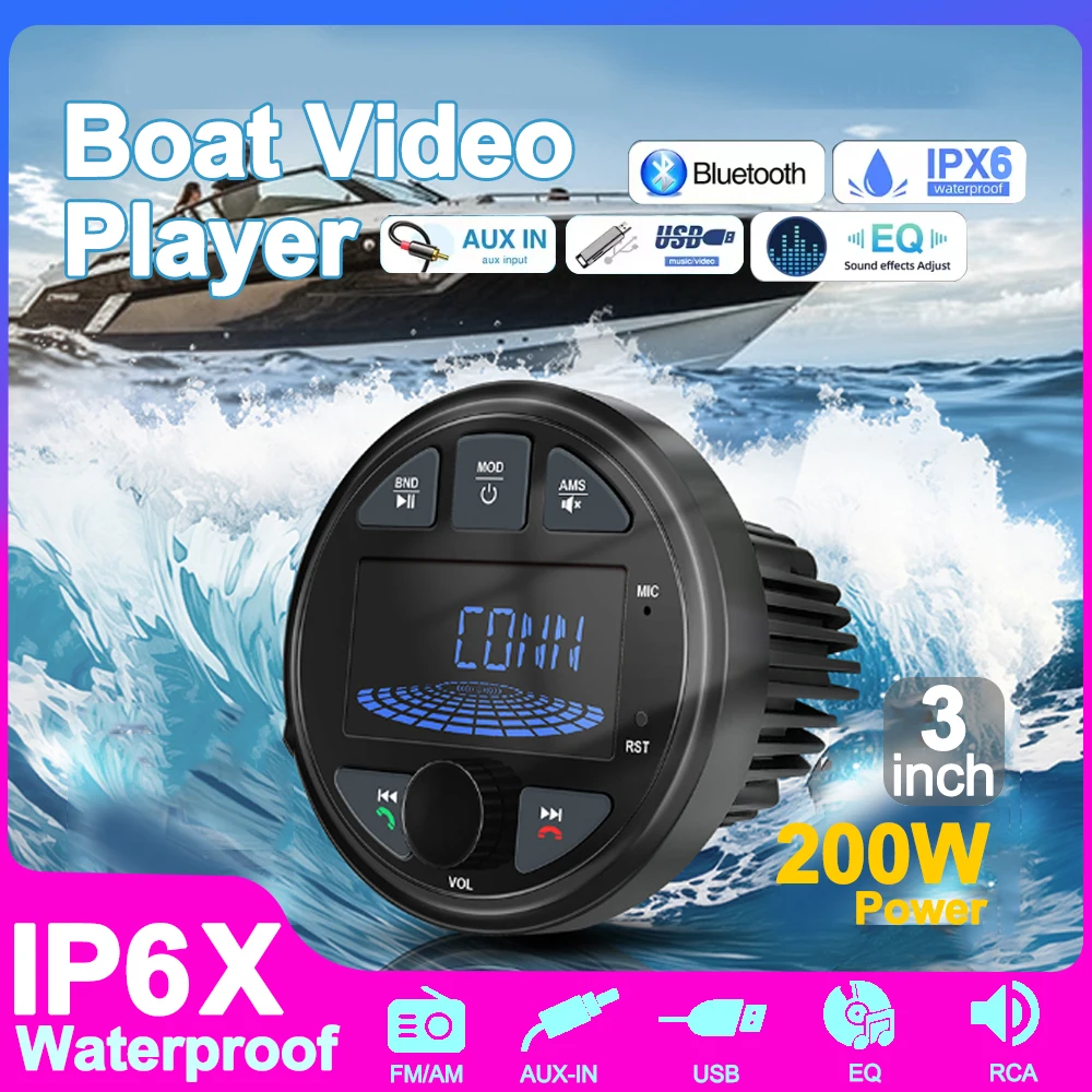 

NEW Boat Radio Marine Stereo Source Media Player AM FM RDS Receiver MP3 MP4 Video Play Bluetooth AUX for ATV UTV Cart Motorcycl