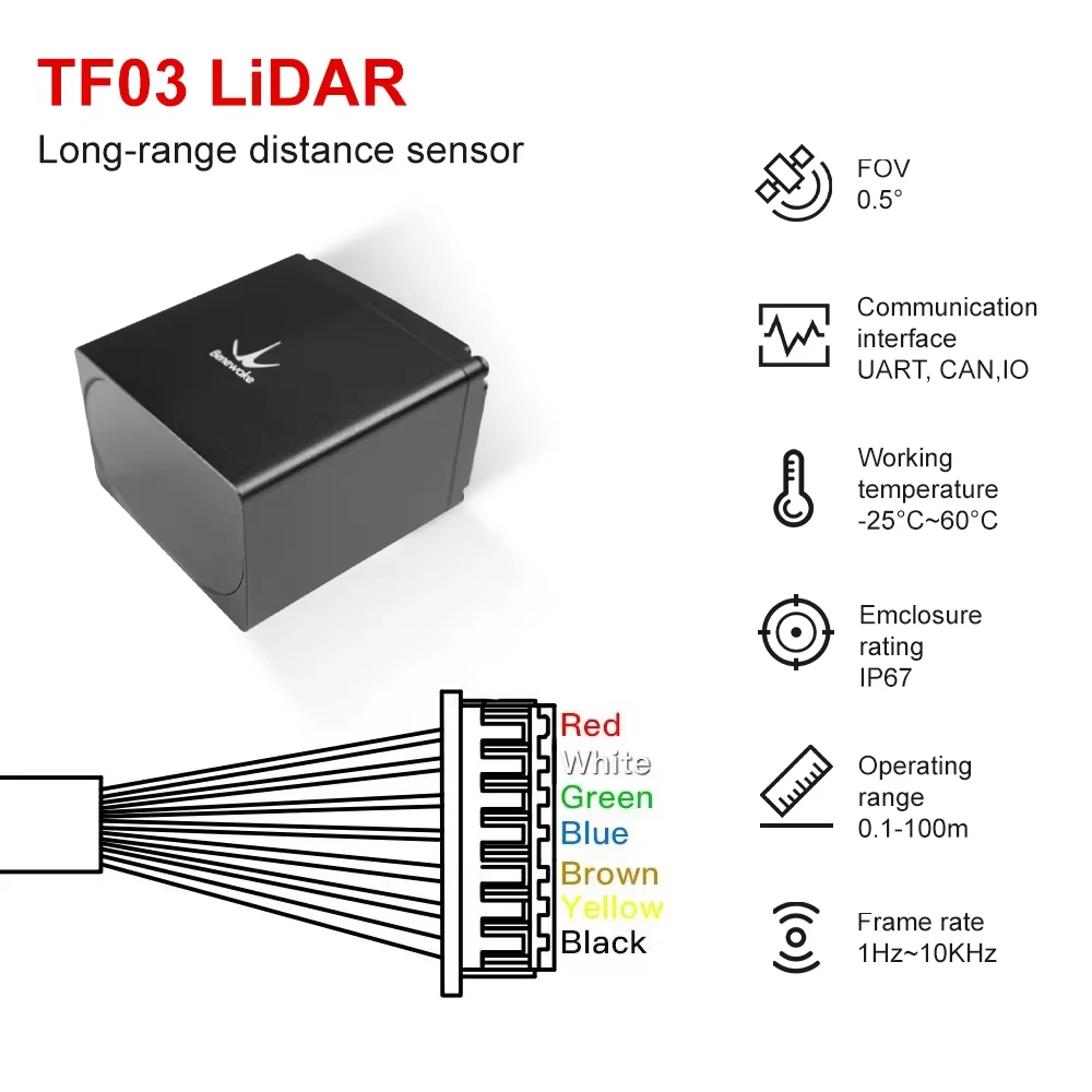 Benewake TF03-100 LIDAR Long Range Sensor, IP65 10KHz Frame Rate & 100m Operating Range Rider Module UART / I2C for Outdoor