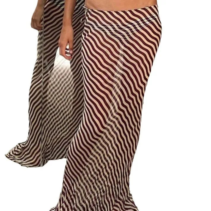 軽量ゼブラ柄テルネドレ レディースファッション 夏2024 ハイウエストニットスカート 薄手生地デザイン