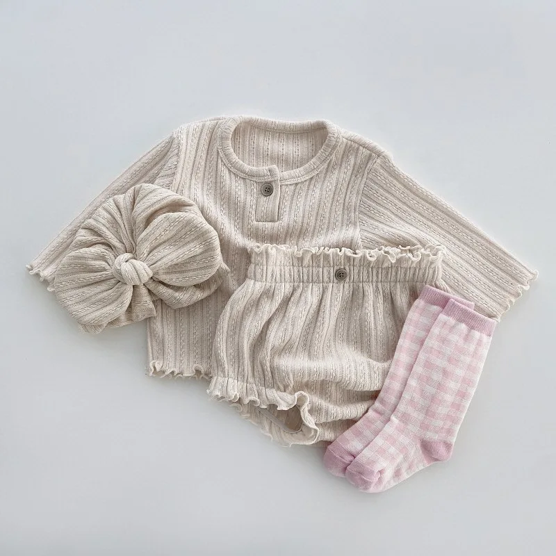 0-24M Newborn Kid Baby Boys Girls Clothes Set Cotton Long Sleeve T Shirt Top Shorts Set Cute Sweet New Born 2pcs Outfit Set