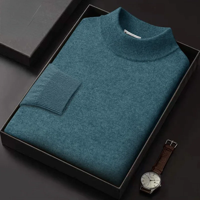 Men Knit Sweaters Wool Tops Pullover Half Turtleneck Man Clothing Asual Chic Design Winter Autumn Solid Loose  Vintage Sweater