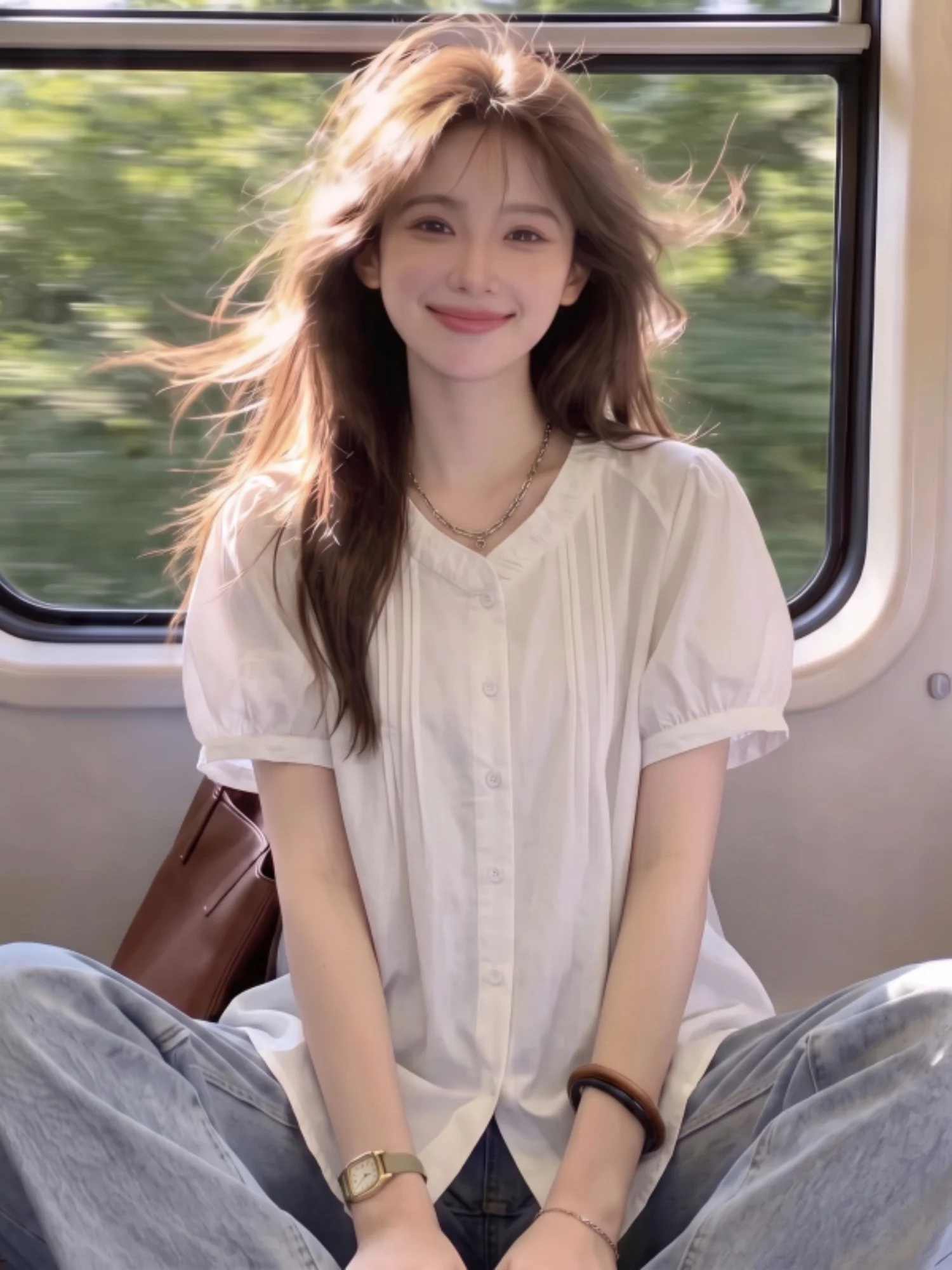 White Cotton Linen Half Sleeve Shirt Women's Loose Fit Shoulder High End Feel Top Summer New Style plus Size Slimming Effect