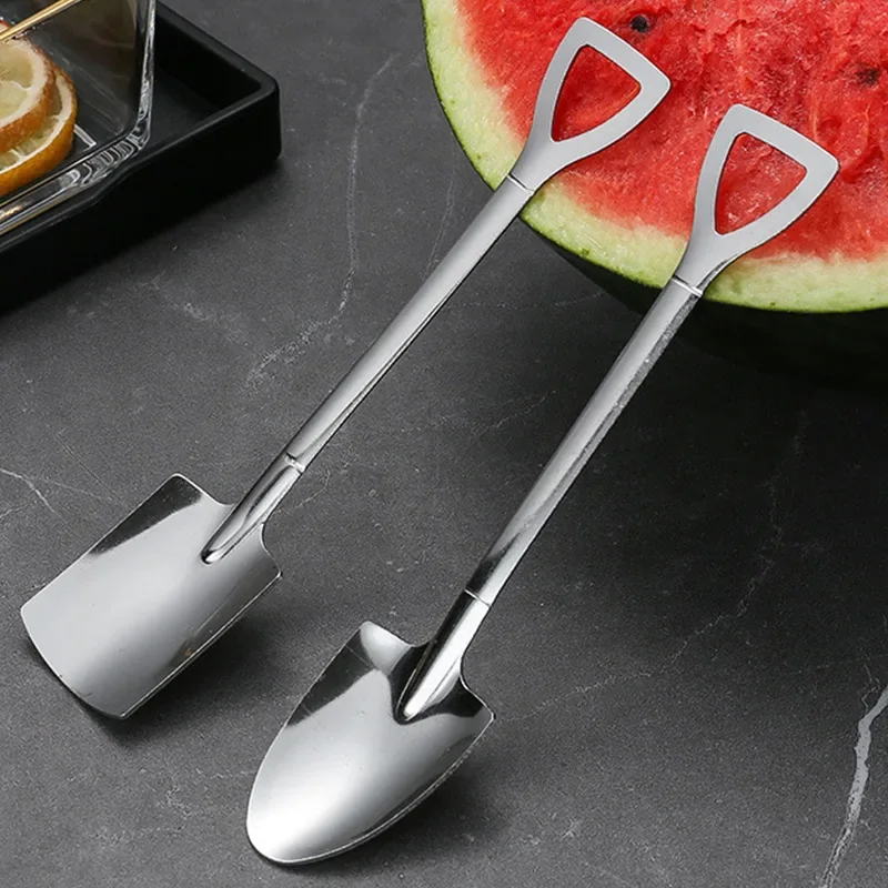 Creative Silver Shovel Spoons Stainless Steel Coffee Fruit Watermelon Ice Cream Dessert Scoops Spoon Teaspoon Kitchen Tableware