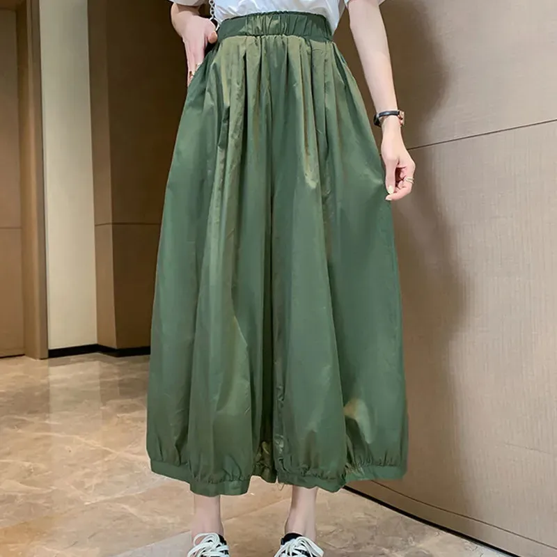 2023 Spring Summer Eight Lantern Pants Female Fashion Wide-Leg Pants Women\'s High Waist Loose Pants Elastic Waist Pantskirt