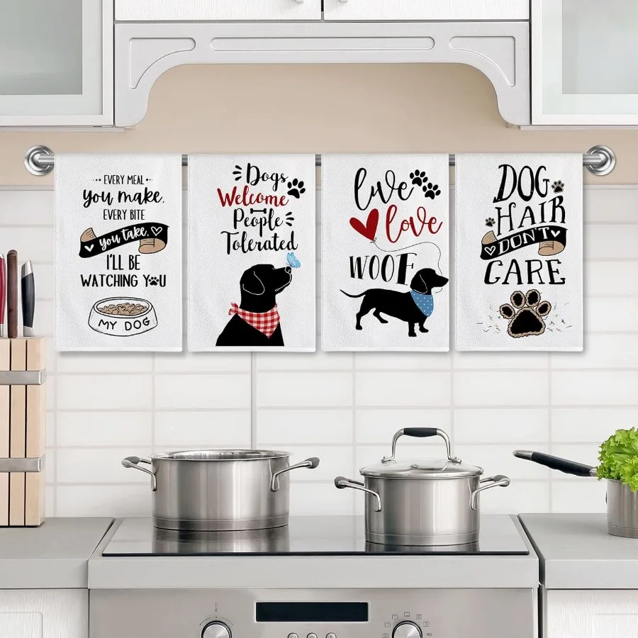 مجموعة مناشف مطبخ الكلاب مكونة من 4 هدايا أمي الكلب لـ n مضحك لطيف طبق الانتقال لمنزل جديد الشاي مناشف اليد لهدايا الانتقال لمنزل جديد المطبخ ديسمبر
