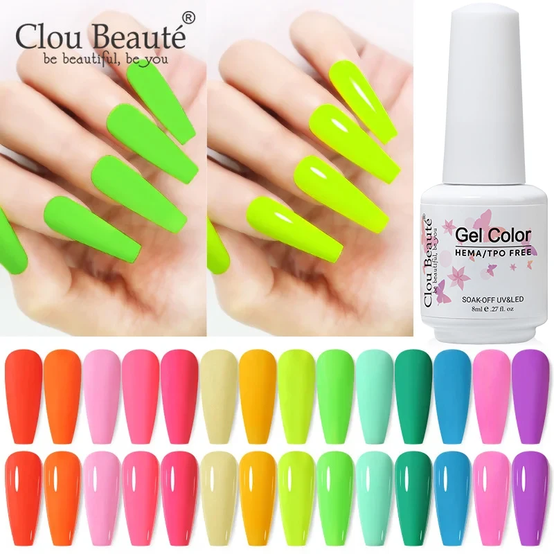 Clou Beaute HEMA TPO FREE Gel Nail Polish 8ML Semi Permanent Varnishes Summer Nail Art Glitter Base Top Matt Coat Gel Lacquer