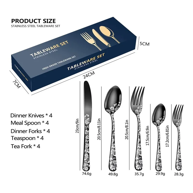 ABXF-20 قطعة مجموعة أدوات المائدة الفضية المصنوعة من الفولاذ المقاوم للصدأ لـ 4 تصميم فريد من نوعه آمنة للاستخدام في غسالة الأطباق/الشوك/الملاعق