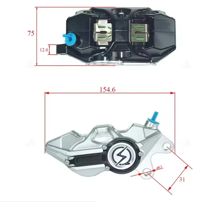 For QS New Condition 4-Piston Forged Aluminum Vented Disc Racing Brake Caliper Kit Electric Scooter/Motorcycle Upgrade