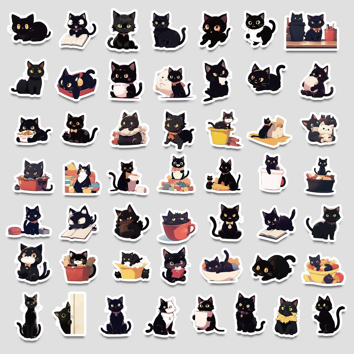 10/30/50PCS Cute Black Cat Cartoon Graffiti Sticker Decorative Water Cup Phone Case Laptop Luggage Refrigerator Decal Kids Toy