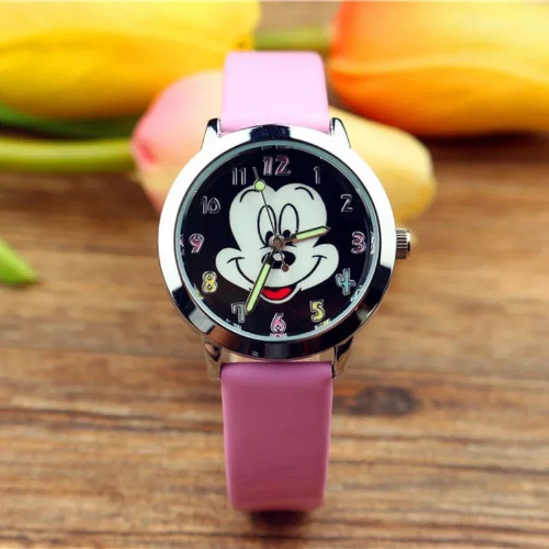 New Mickey Fashion Womens Watches Colorful Number Cartoon Watch for Women Girls Kids Quartz Wristwatch Children Luminous Clock