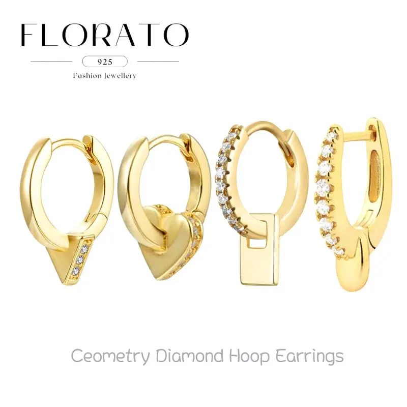 

925 Silver Needle Geometric Pendant Hoop Earrings For Women Micro-encrusted Diamond Luxurious Earrings Fashion Party Jewelry