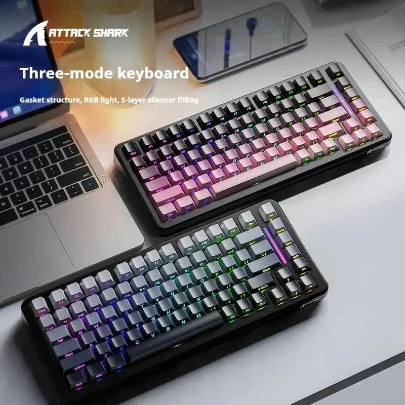 Attack Shark M86 Tri-Mode Side Engraved Mechanical Keyboard Full Key Hot Swappable Conflict Free Gasket Structure Games Office