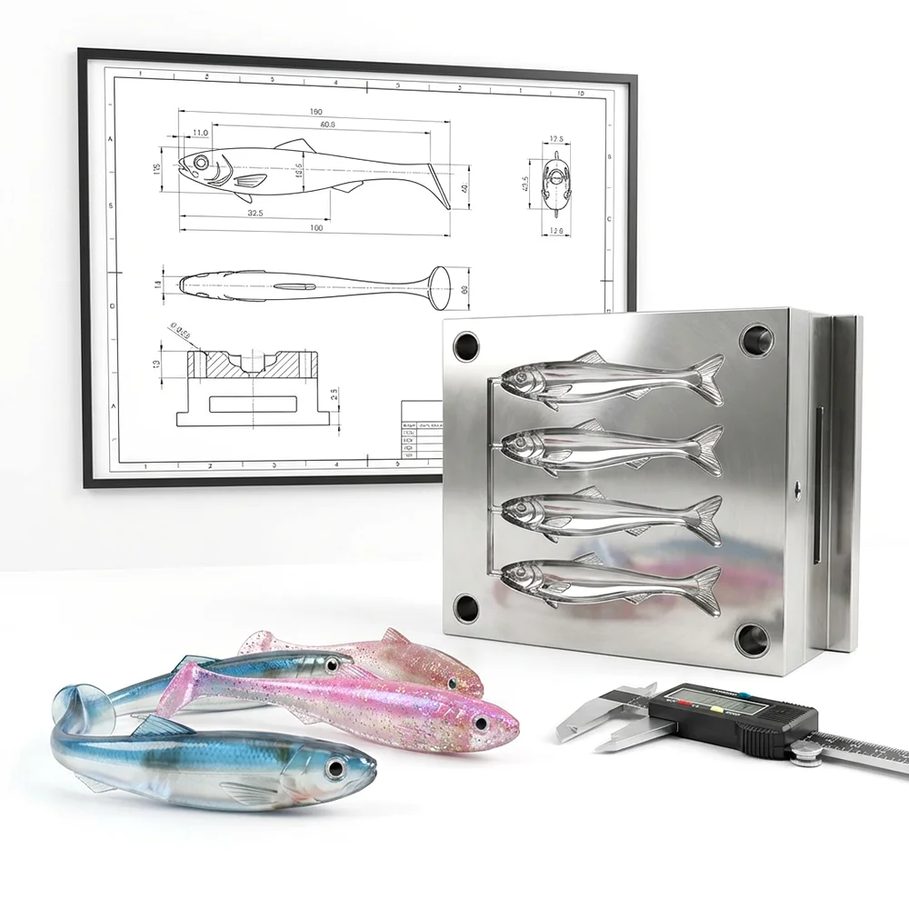 

Plastic Injection Molding Molds Custom Size Aluminum CNC Fishing Lure Custom Soft Bait Molds Soft Plastic Aluminum Molds 3d