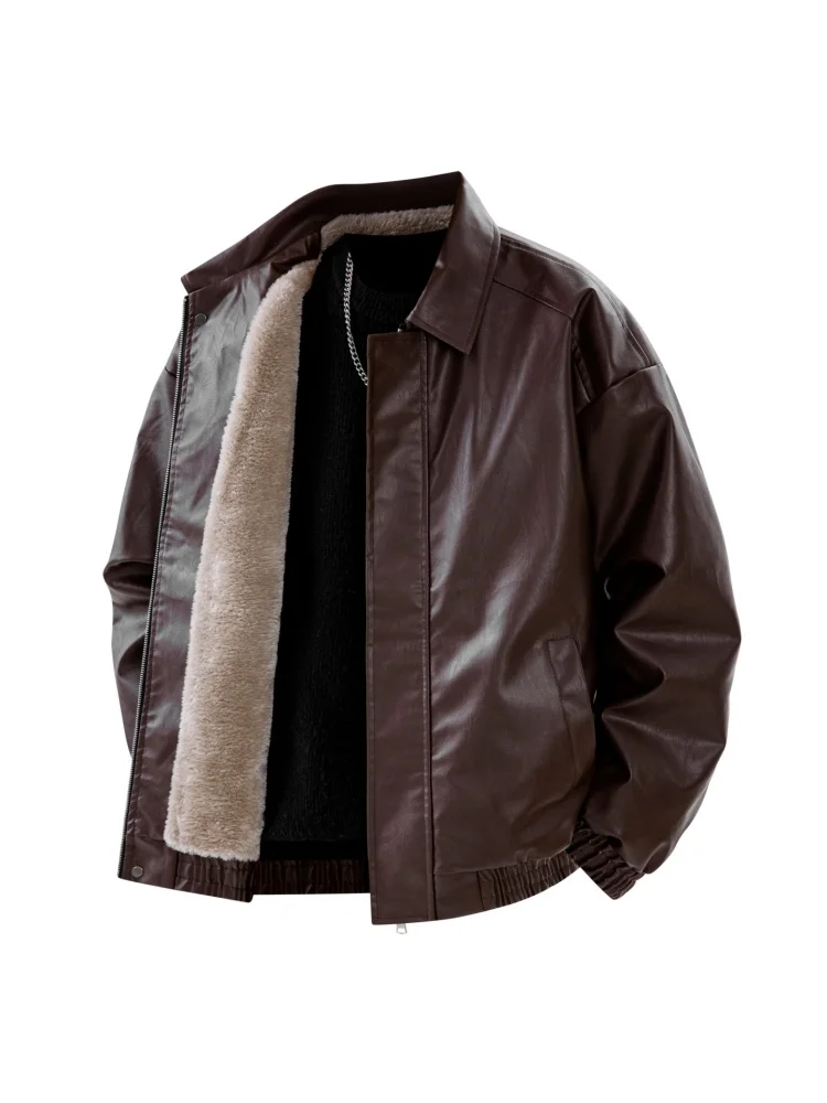 صحيح نسج الأمريكية الرجعية طوق Thiened Fce الرجال Jaet الخريف الشتاء بولي معطف معطف جلد الدفء ارتداء اليومي العادي Sve