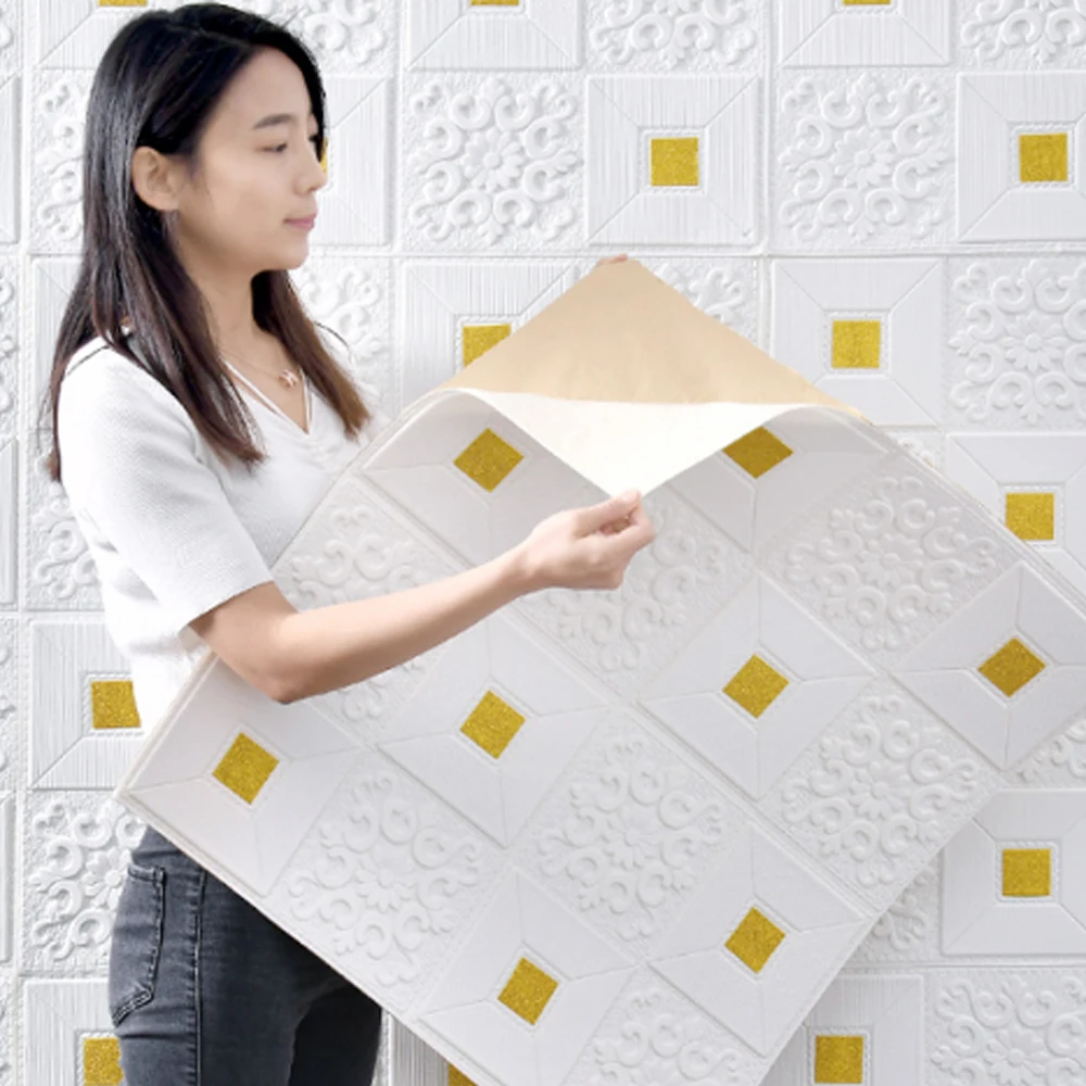 1-10Pcs 70cmx1m 3D Ceiling High Quality Wall Sticker Self-adhesive Foam Panel Wallpaper Bed Room Home Decoration Waterproof