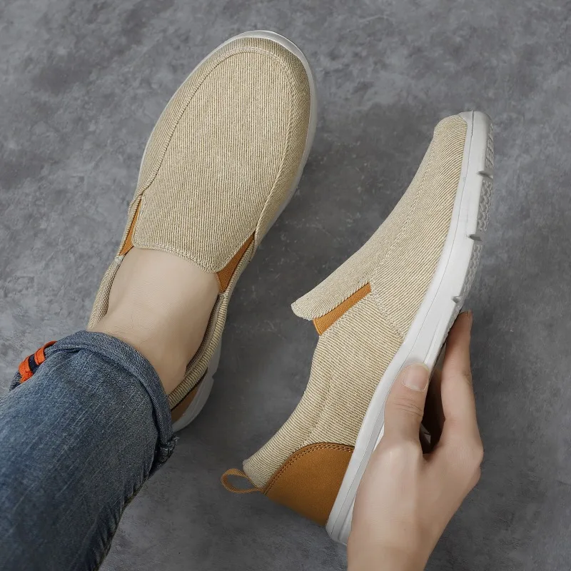 Men Casual Canvas Shoes Breathable Comfortable Outdoor Slip on Walking Sneakers Mens Loafers Driving Shoes Size39-46Flats Male